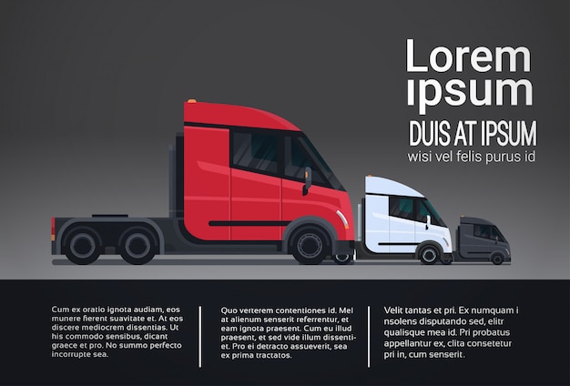 Vector infographic set of cargo truck trailer vehicle template elements semitrailer side view shipping