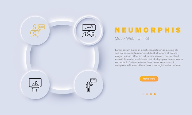 Infographic set icon charts analytics advertising marketing diagram conference teacher businessman data analysis concept neomorphism style vector line icon for business and advertising
