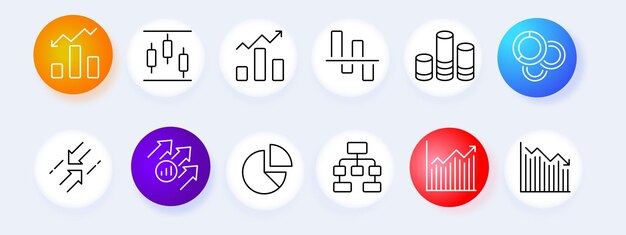 Infographic set icon Pie charts arrows growth income analytics layout diagram hierarchy career business advertising Data analysis concept Neomorphism style