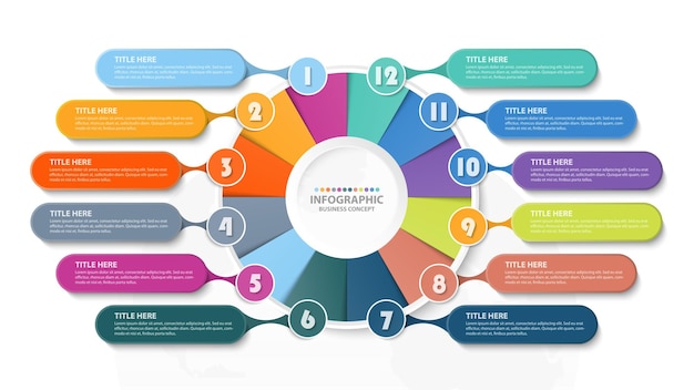 Infographic sjabloon met 12 stappen proces of opties procesgrafiek