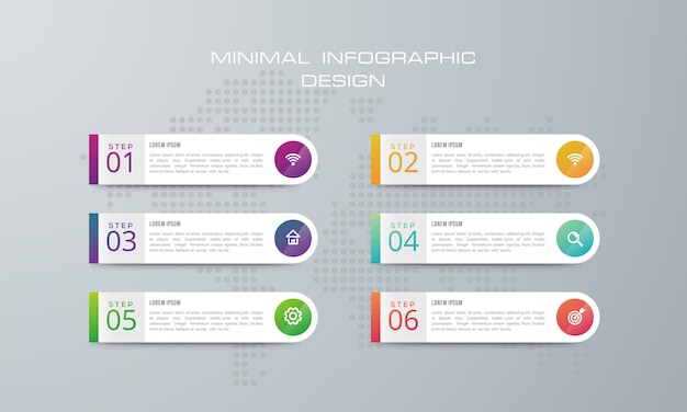 infographic sjabloon met 6 opties.