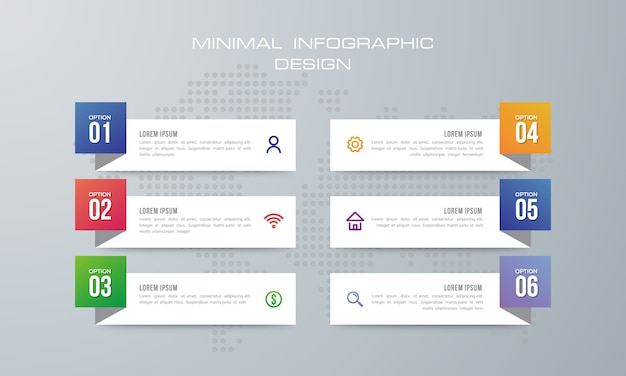 Infographic sjabloon met 6 opties.