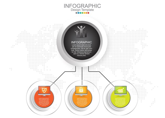 Infographic sjabloon met drie opties en pictogrammen.