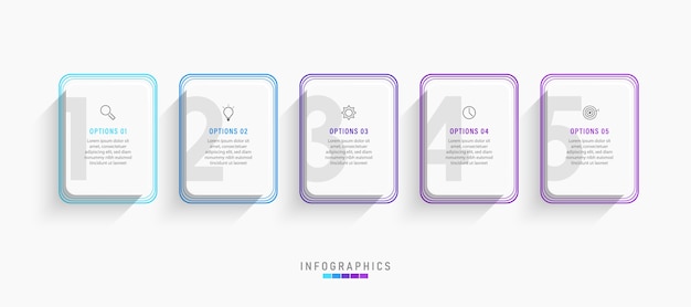 Infographic sjabloon met pictogrammen en 5 opties of stappen.