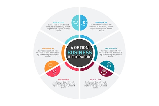 Infographic sjabloon met pictogrammen en 6 opties of stappen Halve cirkel Kan worden gebruikt voor de indeling van de workflow