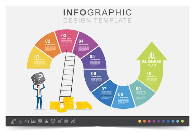 Infographic sjabloon presentatie zakelijk bordspel en icon set