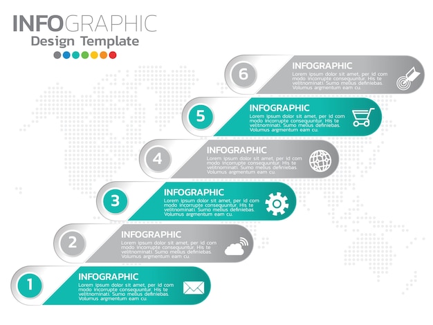 Infographic sjabloonontwerp met 6 kleurenopties.