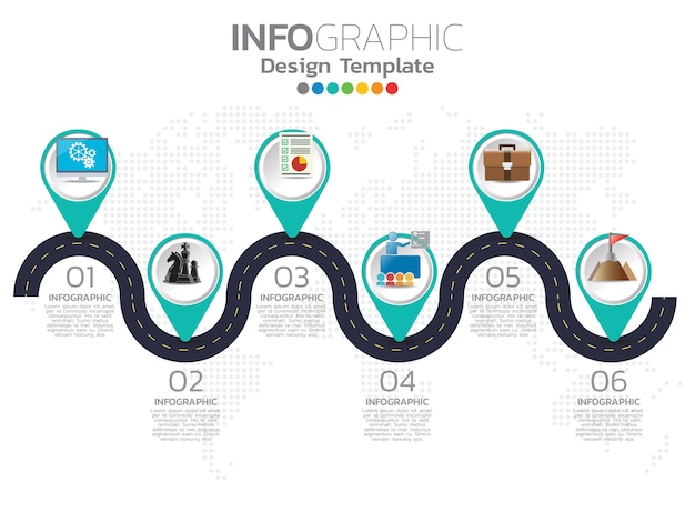 Vector infographic sjabloonontwerp met 6 kleurenopties.