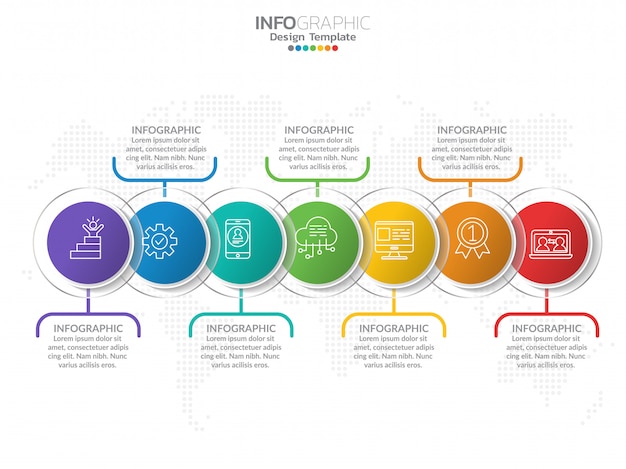 Infographic sjabloonontwerp met 7 kleurenopties.