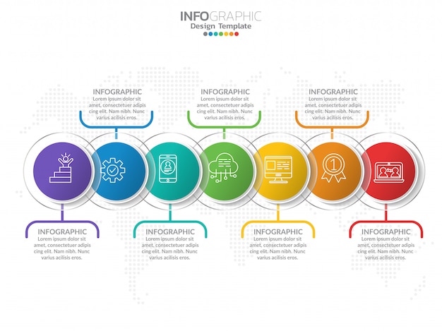 Infographic sjabloonontwerp met 7 kleurenopties