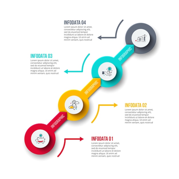 Infographic slide presentation. Concept of business project visualization with 4 options or steps.