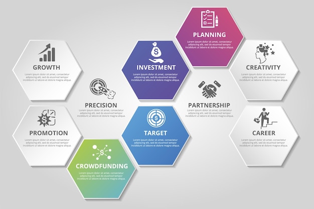 Infographic startup template icons in different colors