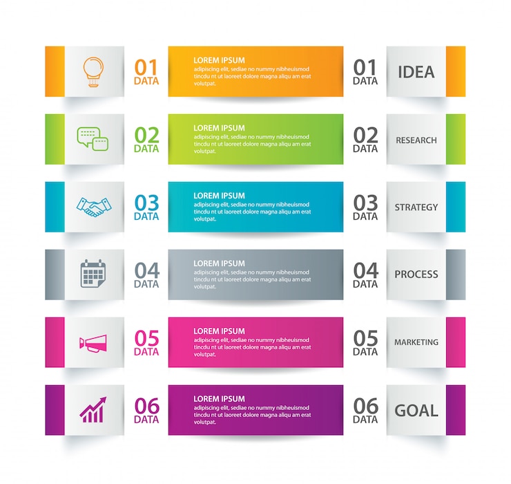 Vector infographic tabblad papier index met 6 datasjabloon.