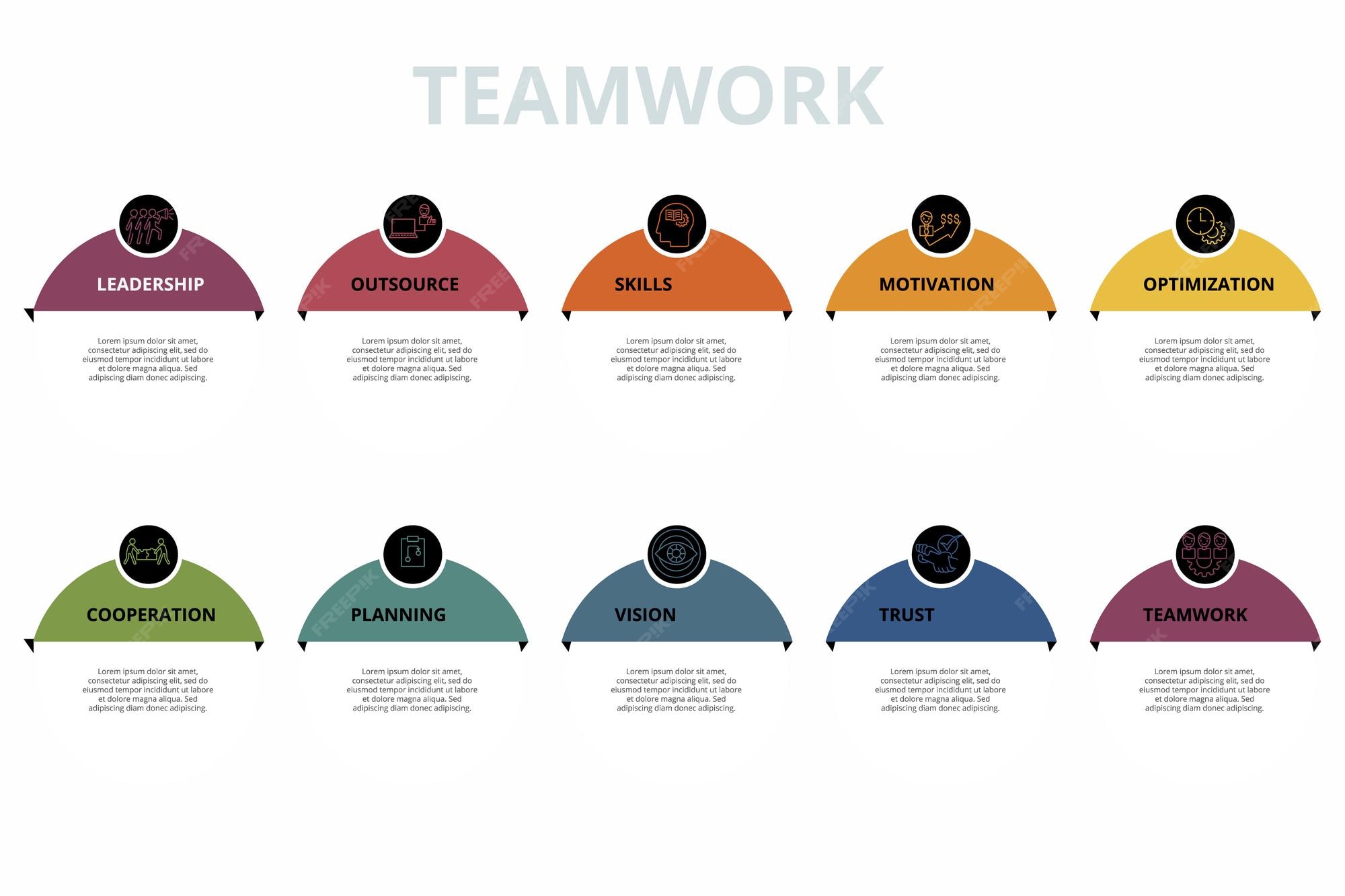 Premium vector infographic teamwork template icons in different colors