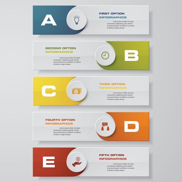 Modello di infografica per 5 opzioni, passaggi o processi.