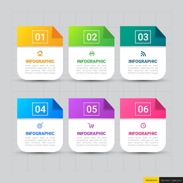 Modello di infografica 6 passaggi in design piatto