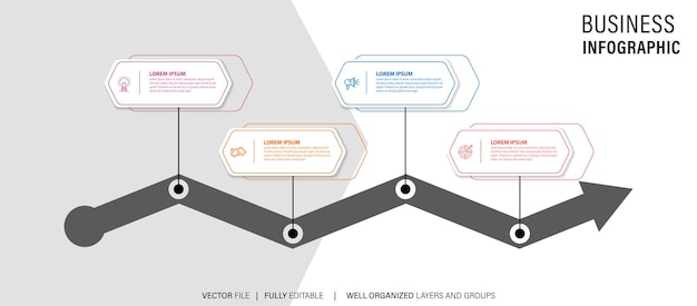 Infographic template Abstract tree with circles and 4 steps