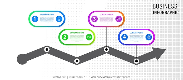 Infographic template Abstract tree with circles and 4 steps