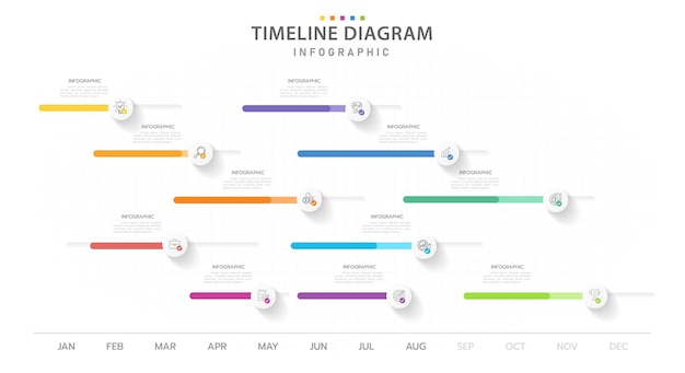 Vector infographic template for business 12 months modern timeline diagram calendar with project roadmap presentation vector infographic