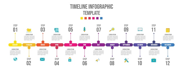 Infographic template for business 12 Months modern Timeline diagram calendar
