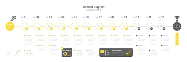 Infographic template for business 12 Months modern Timeline element diagram calendar 4 quarter steps milestone presentation vector infographic