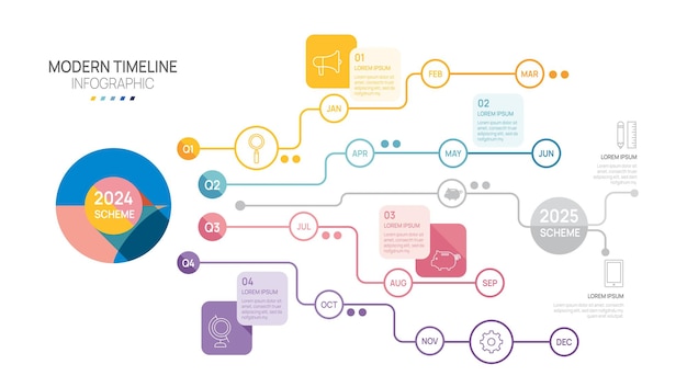 Vector infographic template business 2024 months modern timeline element diagram calendar 4 quarter steps milestone vector