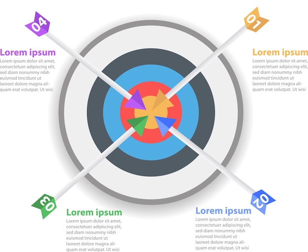 Инфографический шаблон для бизнеса. 4 Steps Modern Target диаграмма со стрелками, вектор презентации