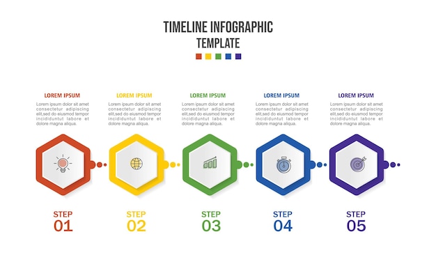 Infographic template for business 5 Steps Modern Timeline diagram with road journey concept