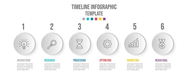 Vector infographic template for business 6 steps modern timeline diagram presentation vector infographic