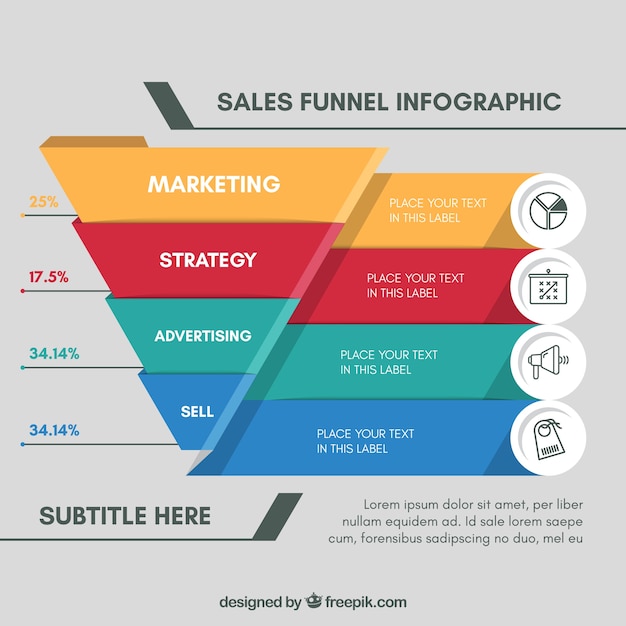 Vector infographic template for business with funnel shaped