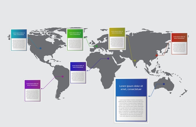 Vector infographic template of colorful modern square folder topic with world map presentation infographic vector