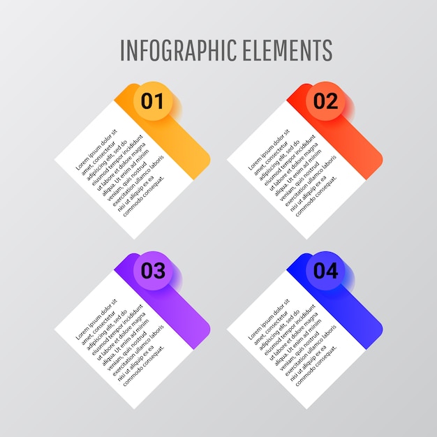 Vettore di disegno del modello di infografica con quattro forme quadrate con numeri