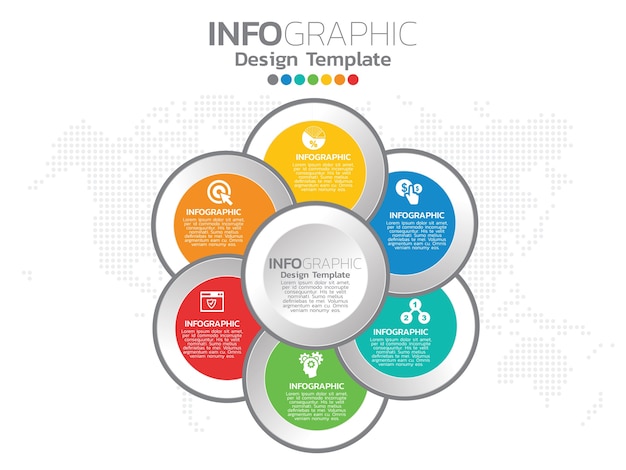 Дизайн инфографического шаблона с 6 вариантами цвета.