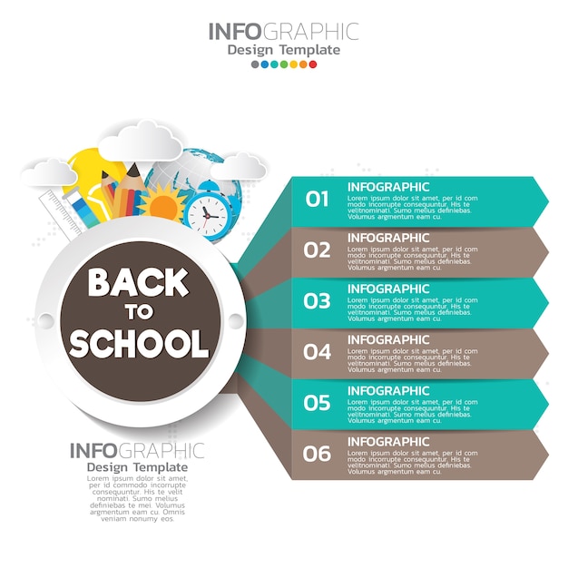 Modello di progettazione infografica con 6 opzioni di colore.