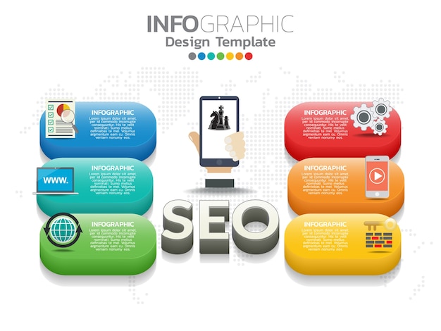 Modello di progettazione infografica con 6 opzioni di colore.