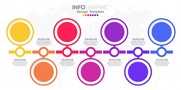 Vector infographic template design with 7 color options.