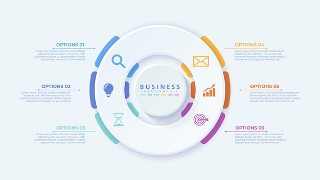 infographic template featuring 6 steps with icons designed for business concepts