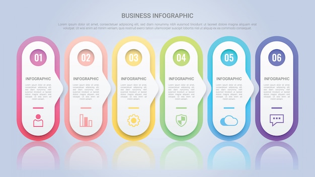 Инфографический шаблон для бизнеса с многоцветной этикеткой six steps