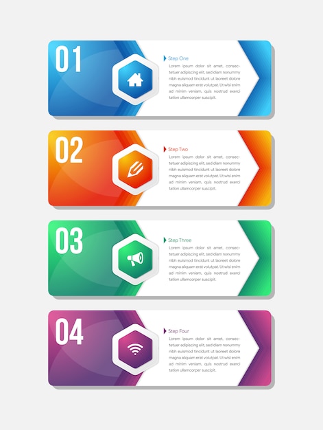 Modello di infografica per quattro opzioni, passaggi o processi.