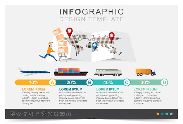 Set di icone e affari di spedizione del modello di infografica disegno di illustrazione vettoriale