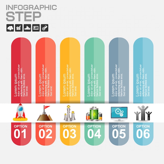 Modello di infografica e opzioni con icone piatte per la presentazione.