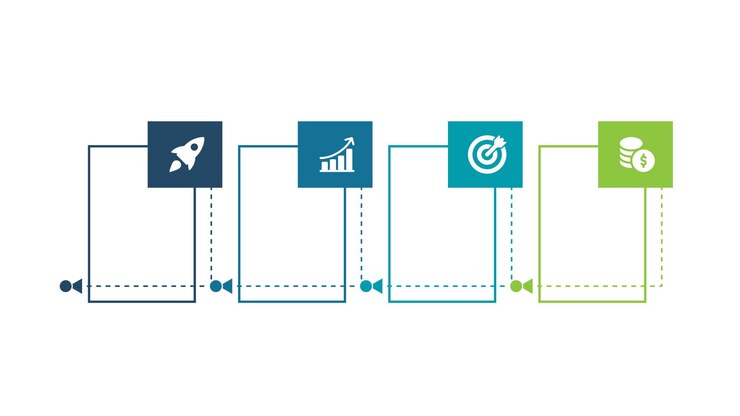 Vector infographic template outlining a process in 4 sequential steps for easy comprehension