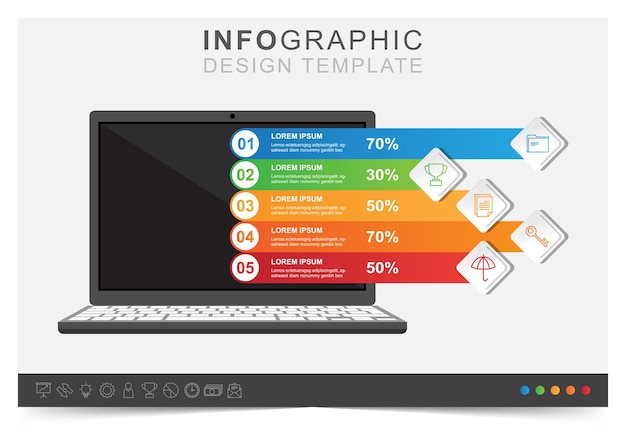 Visualizzazione dei dati aziendali di presentazione del modello infografico e set di icone