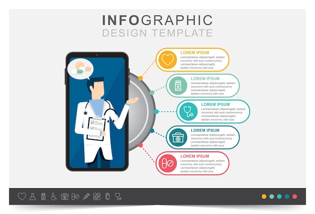 ベクトル 治療とアイコンセットへのインフォグラフィックテンプレートのプレゼンテーションの手順