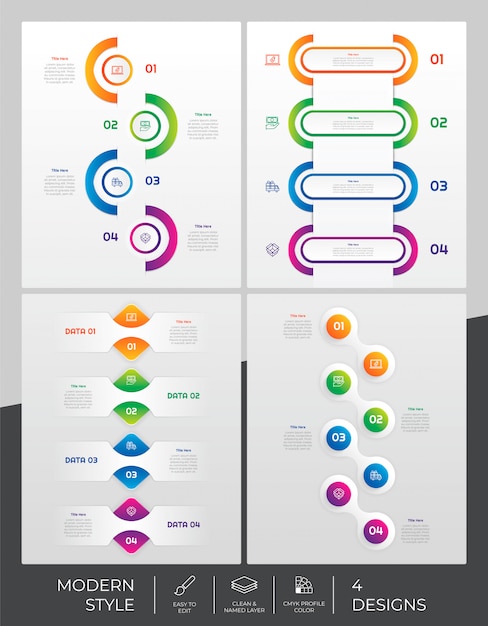 현대적인 스타일과 화려한 개념으로 설정 Infographic 템플릿