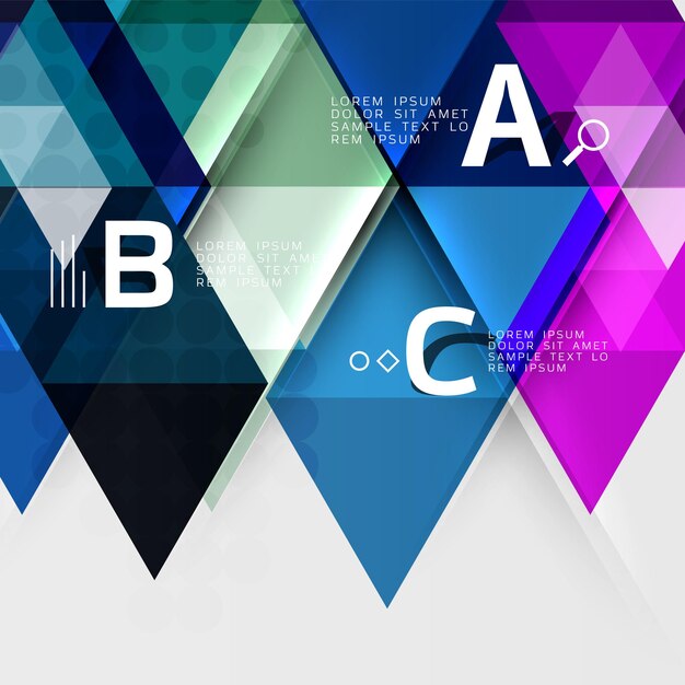 ベクトル インフォ グラフィック テンプレートの三角形のタイルの背景 ワークフロー レイアウト図番号オプションまたは web デザインのベクトル テンプレートの背景