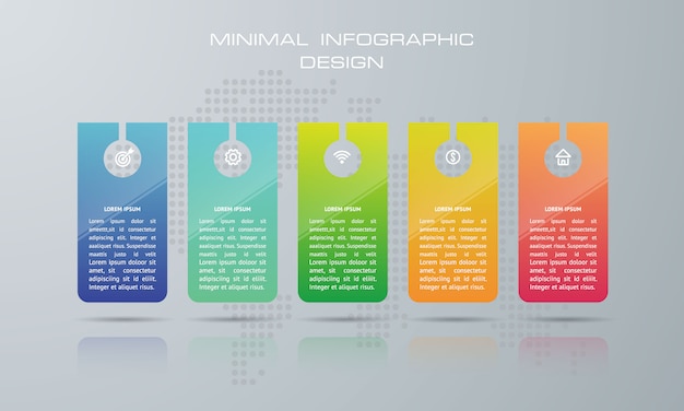 Modello di infografica con 5 opzioni, flusso di lavoro, diagramma di processo, vettore di progettazione infografica timeline può essere utilizzato per layout del flusso di lavoro, diagramma, passaggi o processi