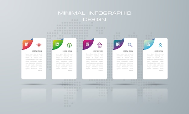 Modello di infografica con 5 opzioni, flusso di lavoro, diagramma di processo, infografica timeline design vettoriale