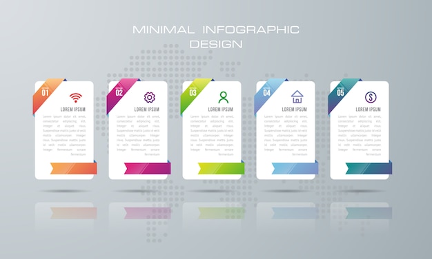 Инфографический шаблон с 5 вариантами, рабочим процессом, технологической диаграммой, дизайном графика времени