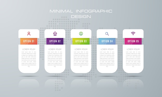 Modello di infografica con 5 opzioni, flusso di lavoro, diagramma di processo